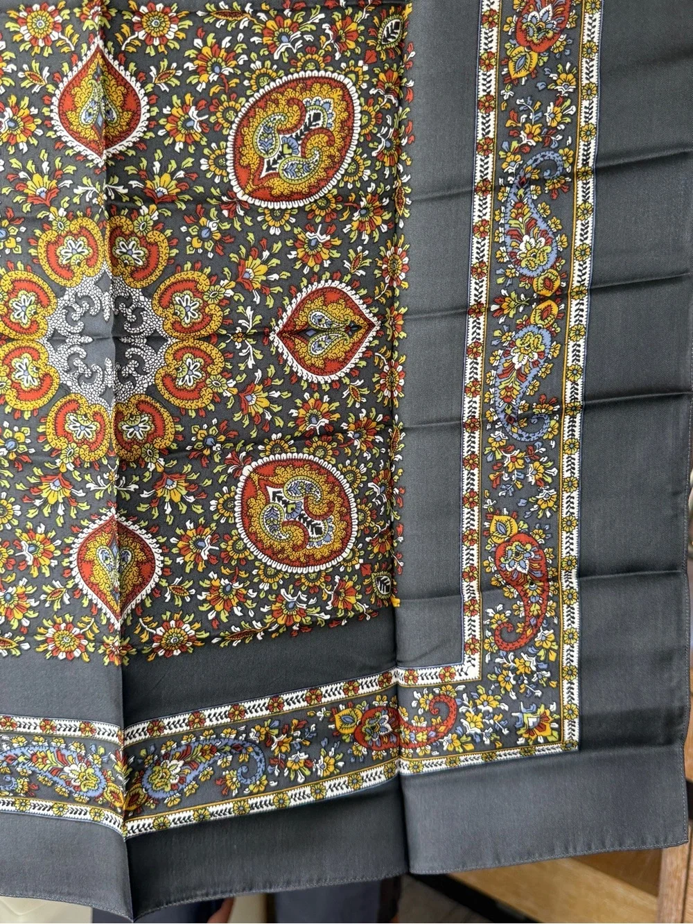 Liberty of London Gray Paisley Floral Vintage Scarf with Colorful Accents
